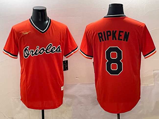 Mens Baltimore Orioles #8 Cal Ripken Jr. Orange Throwback Stitched Jersey